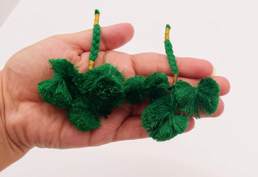 4 x Green Pom-Pom Tassels Latkan, Pompom Decorations, Pom poms